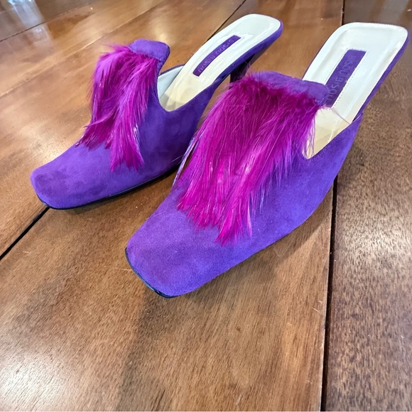 Bisou Bisou Havana - Purple Fuchsia Suede Feather Mules, Women's 8.5 - Picture 3 of 10